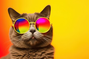 Poster - Funny cat in stylish sunglasses with rainbow lenses