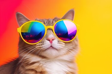 Poster - Funny cat in stylish sunglasses with rainbow lenses