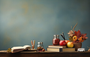 Education day arrangement on a table with copy space