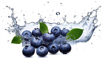 Wall Mural - blueberries with water splash on white background