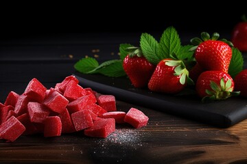 Poster - Freeze dried and fresh strawberries.