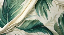  A Close Up Of A Green And White Wallpaper With Leaves.  Generative Ai