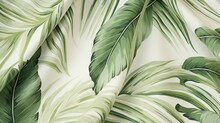  A Close Up Of A Wallpaper With Green Leaves On It.  Generative Ai