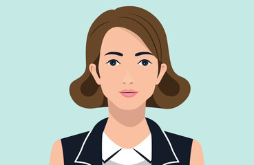 Aufkleber - Vector portrait of woman - Female person face and upper body with serious face expression. Flat design illustration