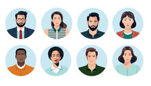 Avatars Vector Collection - People Faces In Oval Frames, Men And Women With Different Ethnicities. Flat Design Illustrations With White Background