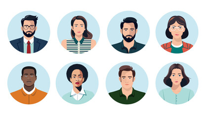 Poster - Avatars vector collection - People faces in oval frames, men and women with different ethnicities. Flat design illustrations with white background