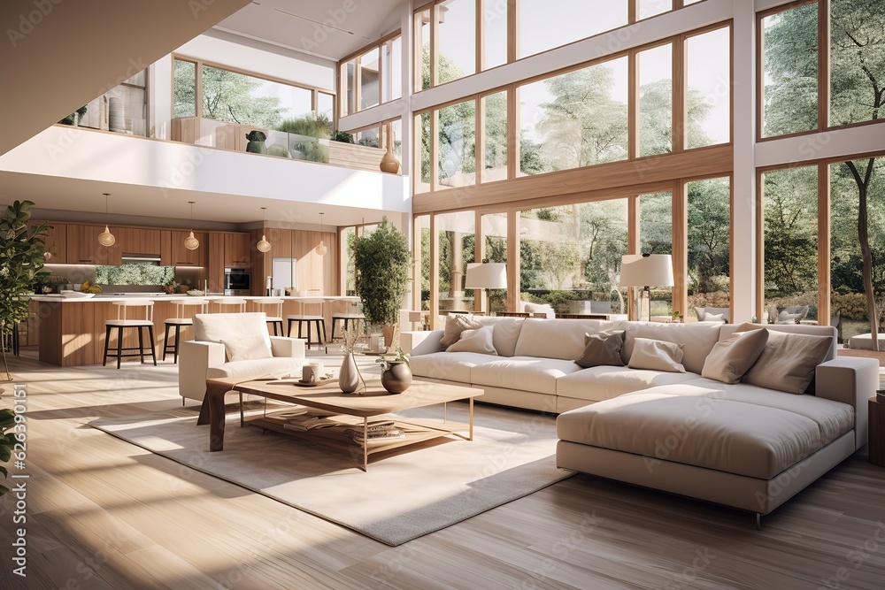Picture of Scandinavian living room interior in new modern home with open concept ...