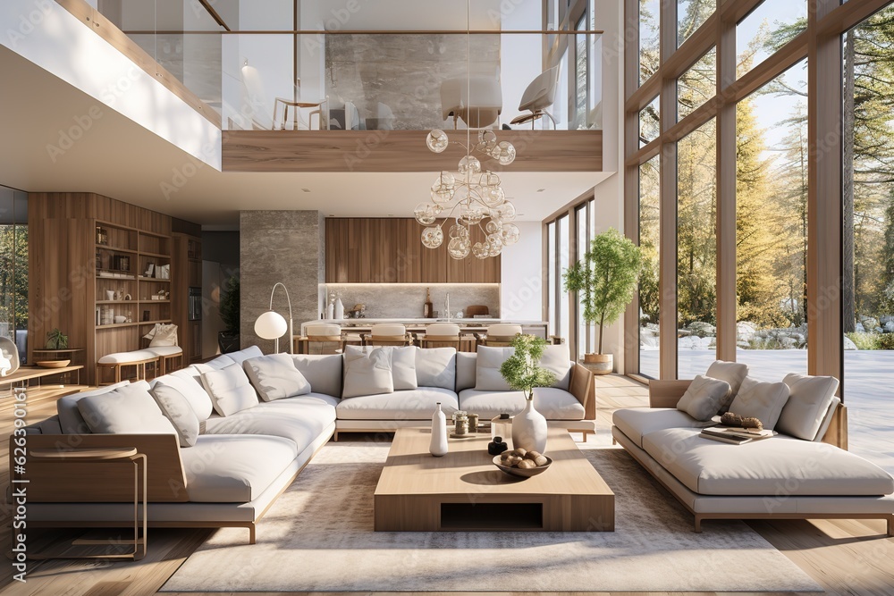 Picture of Scandinavian living room interior in new modern home with open concept ...