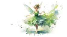  A Watercolor Painting Of A Little Girl Dressed As A Fairy.  Generative Ai