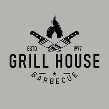Vintage Hipster Logo Template. Butchery, Barbecue, Cooking Class And Restaurant Emblems Templates. Barbecue, Steak House Vintage Logo.