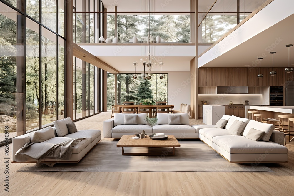 Beautiful modern living room interior in new modern home with open ...
