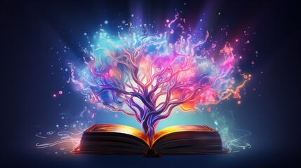 Wall Mural -  an open book with a colorful tree on top of it.  generative ai