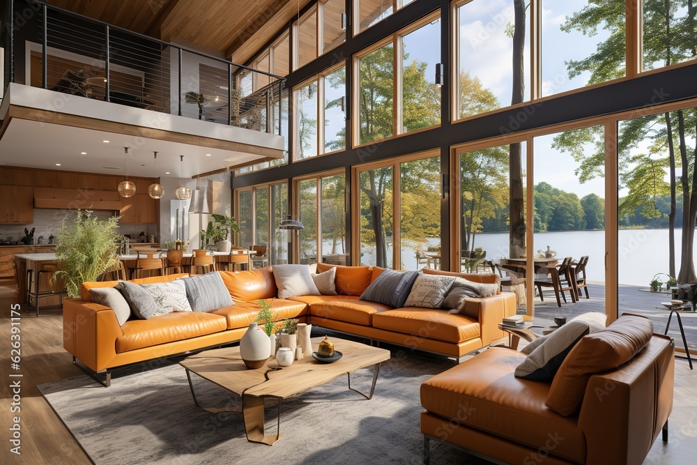 Bold & Beautiful living room interior in new modern home with open ...