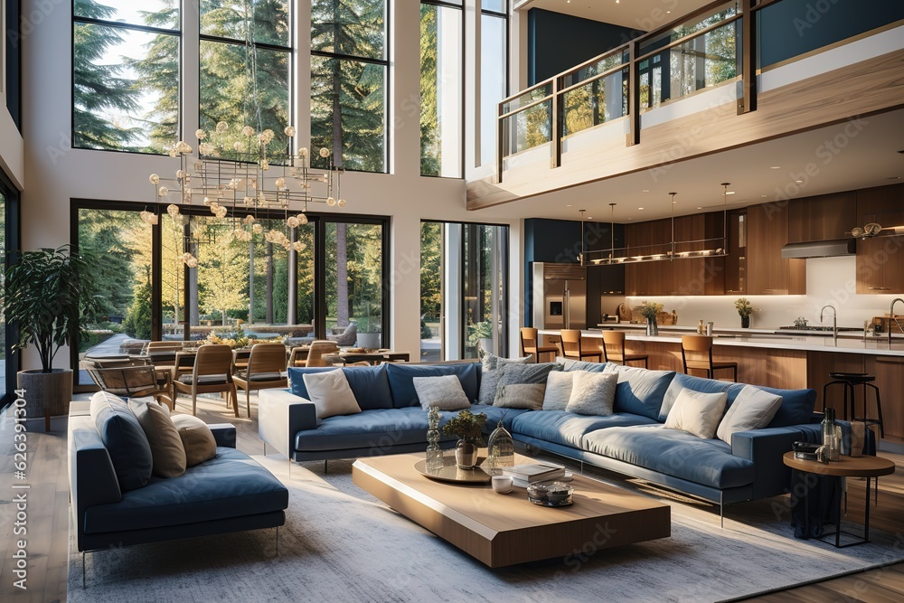 Urban elegance modern living room interior in new luxury home with open ...
