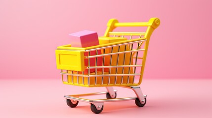  a yellow shopping cart with a pink block in the back.  generative ai