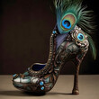 Peacock design high heels