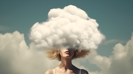 Wall Mural - woman with head in cloud