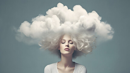 woman with head in the clouds