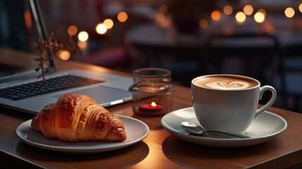 Sticker - Coffee cup and croissant.