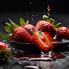 Poster - strawberry, berry, splash, strawberries, healthy, vegetarian, Generative ai, generative, ai