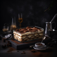 Wall Mural - tiramisu, Italian, dessert, mascarpone, cocoa, Generative ai, generative, ai