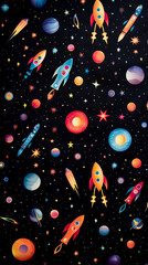 Wall Mural - seamless pattern with stars, rockets and space