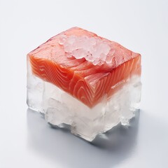 Wall Mural - raw salmon frozen inside of a square block of ice