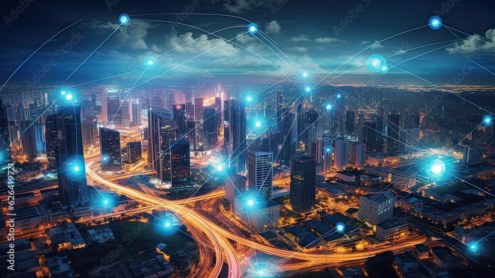 5G wireless network, high speed internet, cloud computing or connect ...