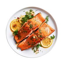 Grilled Salmon Steak With Vegetables On Transparent Background Remove Png Created With Generative AI, Clipping Path