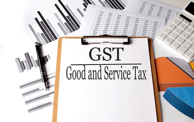 Poster - Paper with GST on a chart background, business