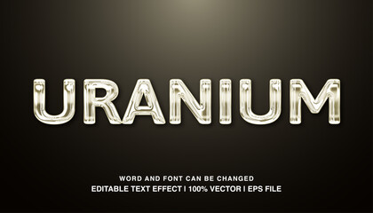 Uranium editable text effect template, metal texture effect bold sliver glossy style, premium vector