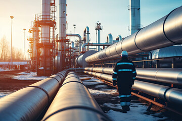 Engineer inspecting the industrial pipeline