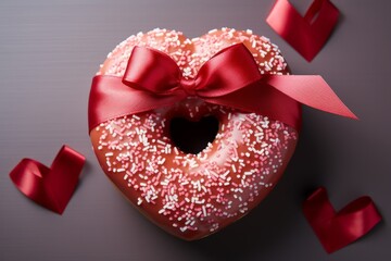 Wall Mural - Illustration of a red gift box with a bow and a donut created with Generative AI technology