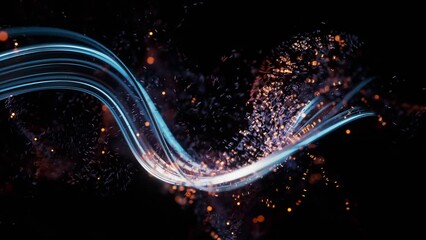 Poster - Flowing curve and particles background, 3d rendering.