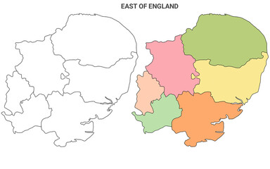  East Anglia map, East of England Administrative Map Set - blank outline map