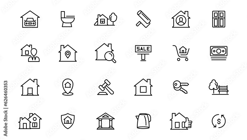 Real Estate minimal thin line web icon set. Included the icons as ...