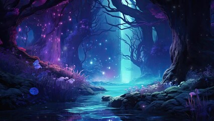 fantasy forest, blue and purple, magical and surreal landscape