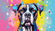 Abstract colorful Boxer dog face painting art with mixed grunge colors. Digital illustration generative AI.
