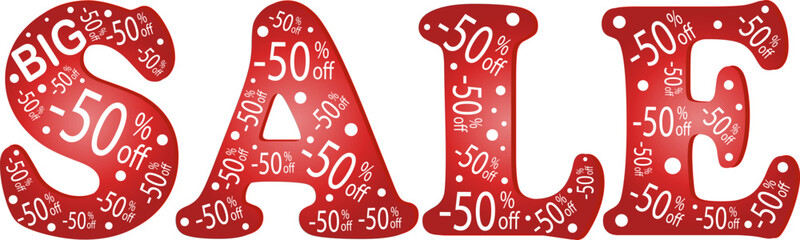 Word sale in red color, vector illustration with discount percentage