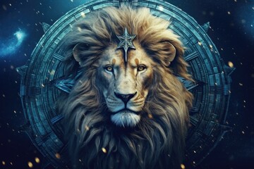 Astrology calendar. Leo magical zodiac sign astrology. Esoteric horoscope and fortune telling concept. Leo zodiac in universe. Generative Ai