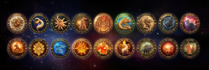 Wall Mural - Magical zodiac signs in universe. Generative Ai