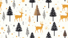 Seamless Pattern Christmas Trees And Deer