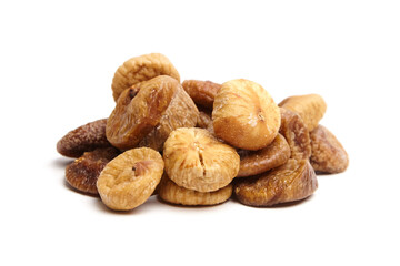 Wall Mural - Dried figs isolated on white . Group of sweet sundried fruits