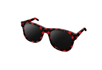 Poster - 3D illustration black fashion sunglasses with red star pattern and black lens optic isolated on transparent background