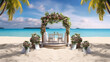 Wedding set on the beach. Generative AI