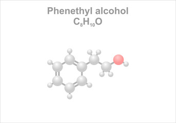 Wall Mural - Simplified scheme of the phenethyl alcohol molecule. Component of many essential oils.