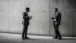 © AI Images - Generative AI : Two envious business competitors meeting and looking each other with hate on the street