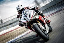 Superbike Motorcycle On The Race Track With Motion Blur. Superbike Motorcycle. Generative Ai