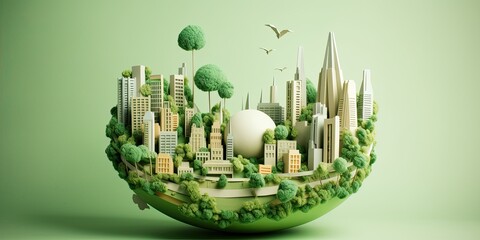 Wall Mural - Eco friendly city concept in a beautiful paper cut style design. Green living and urban sustainability on Earth. Generative AI