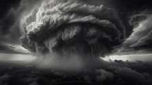 Black And White Tornado Whirlwind Cloud Landscape.